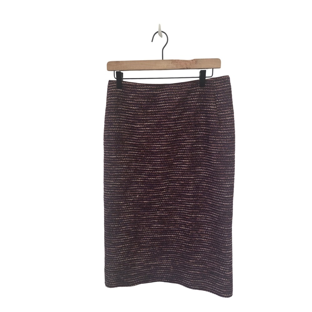 Lafayette 148 New York Metallic Tweed Pencil Skirt Size 6 Burgundy Gold